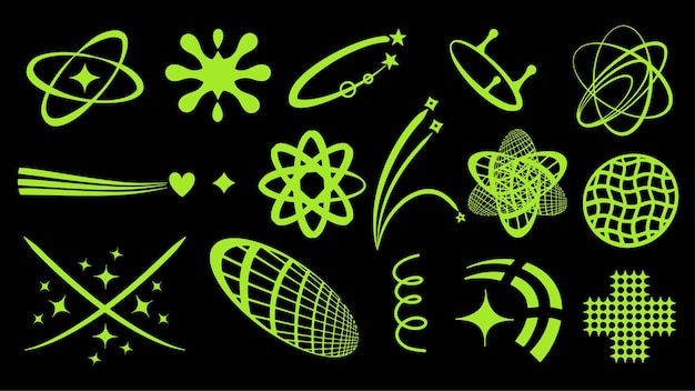 y2k abstract shapes and retro elements set geometric neon shapes for print banner cards flyers business vector illustration