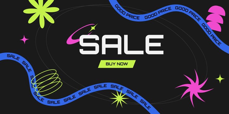 Vector y2k acid promotion banner with abstract shapes horizontal background for shop