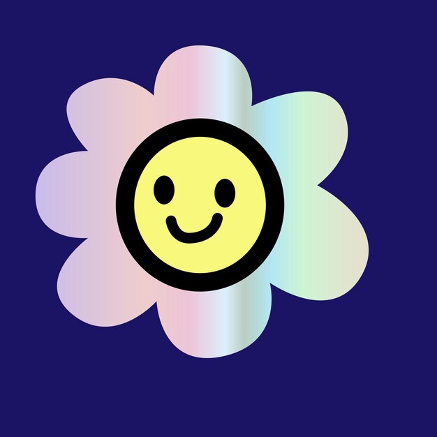 Y2k element sticker smile flower in hologram design