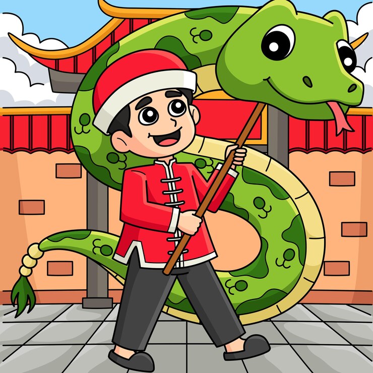 Vector year of the snake chinese boy with float colored