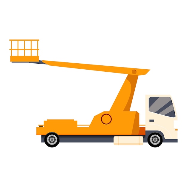 yellow aerial work platform truck extending crane arm side view