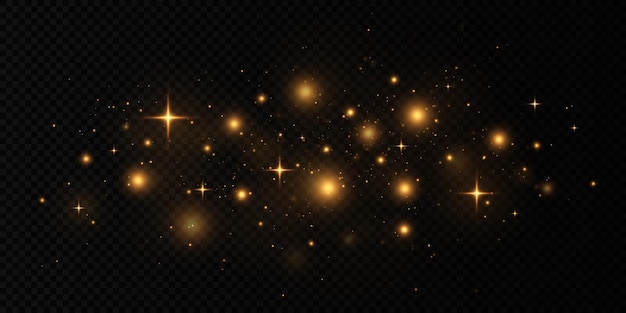 Yellow dust Beautiful light flashes Dust particles fly in space