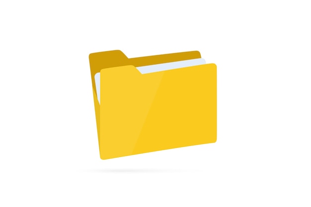 Yellow file folder icon isolated on white. Folder with documents. Open folder icon. Document symbol