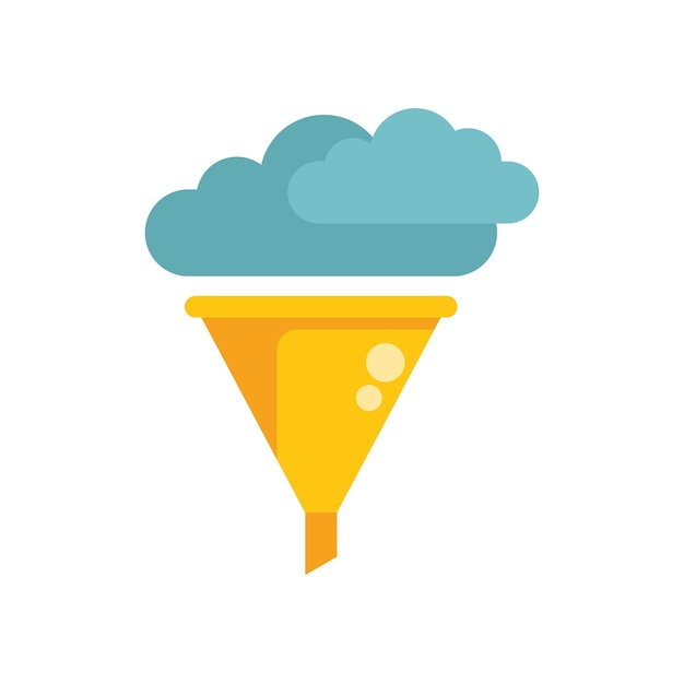 Yellow funnel converting big data cloud storage into useful information