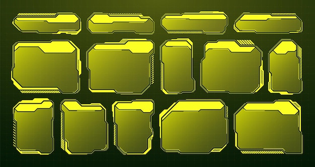 Yellow futuristic hud ui elements scifi user interface text boxes callouts warning message frames