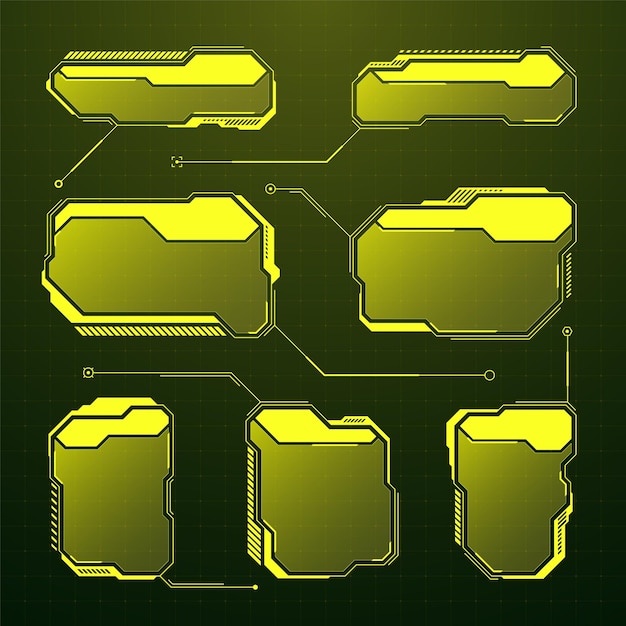 Yellow futuristic hud ui elements scifi user interface text boxes callouts warning message frames