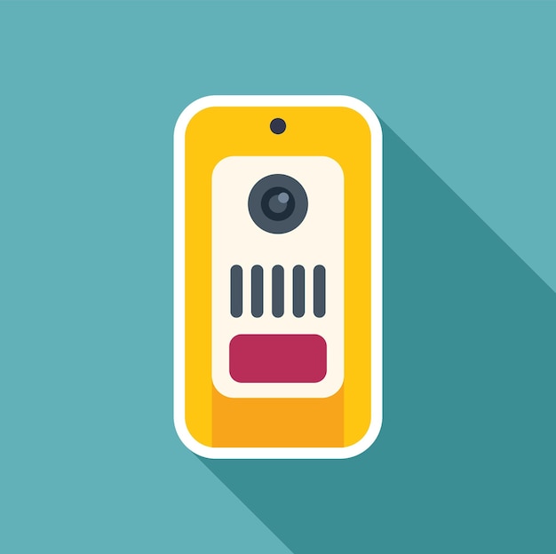 yellow intercom system hanging on a teal wall is monitoring the entrance