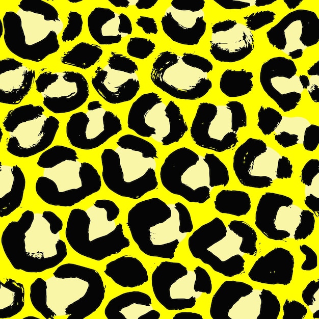 Yellow leopard grunge print brush seamless pattern