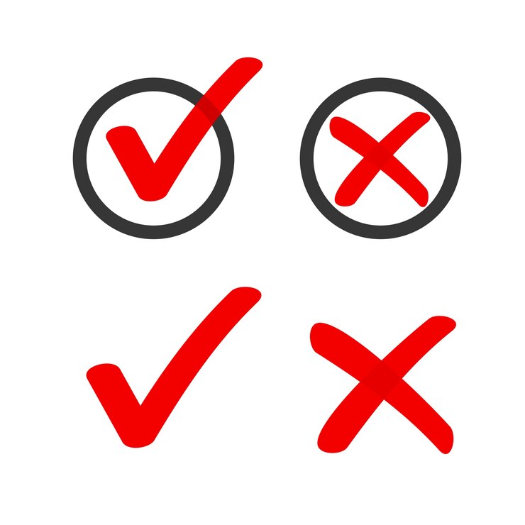 Vector yes no check box list marker ticks icons circle doodle, red handdrawn poll vote checkmark