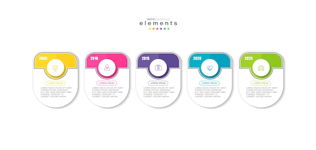 Yếu tố infographic với các biểu tượng và 5 tùy chọn hoặc bước.
