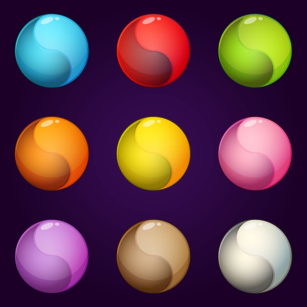 Yinyang symbol circle icon colors set glossy and bright style.