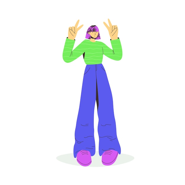 young girl in trendy colorful flat style vector illustration funny character dynamic pose student in school or university international day of young people