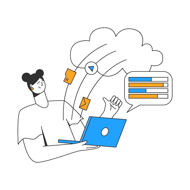 Young girl uploads files to the cloud