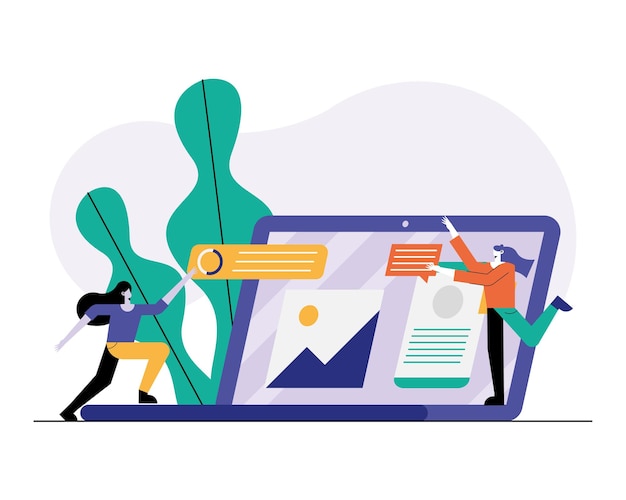 Young girls using laptop technology characters  illustration 