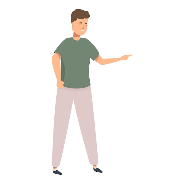 Young man pointing with finger explaining something