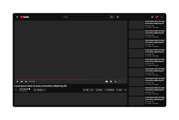 YouTube interface dark design computer version