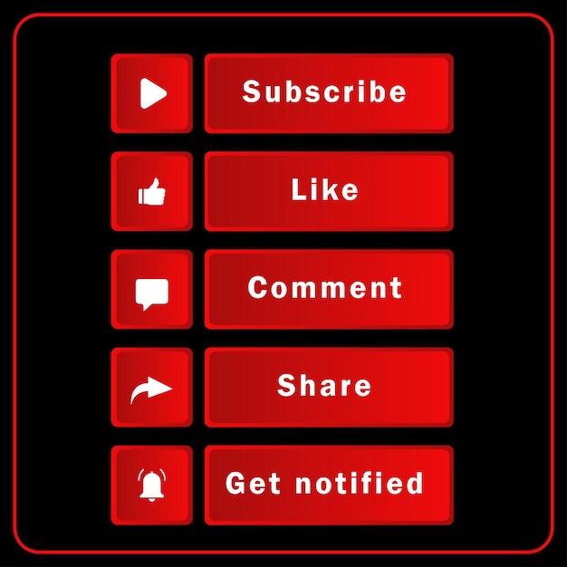 YouTube subscribe like comment share button set