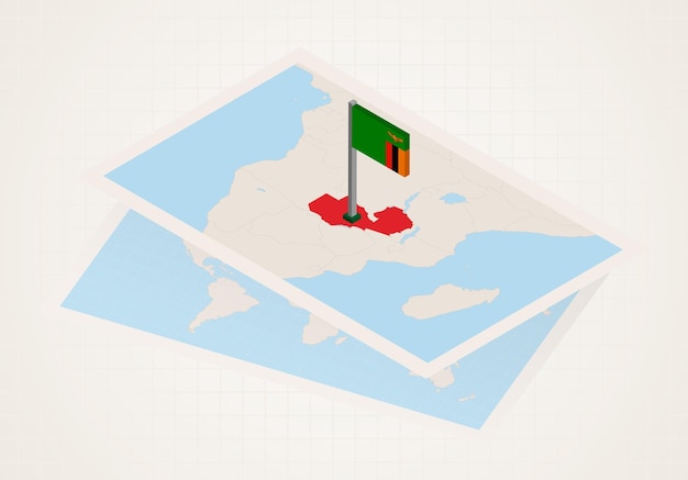 zambia selected on map with 3d flag of zambia