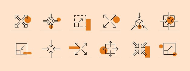 Zoom in and out arrows set icon Navigation buttons maximize minimize scale player viewer angles of view Technology concept Pastel color background Vector line icon for Business