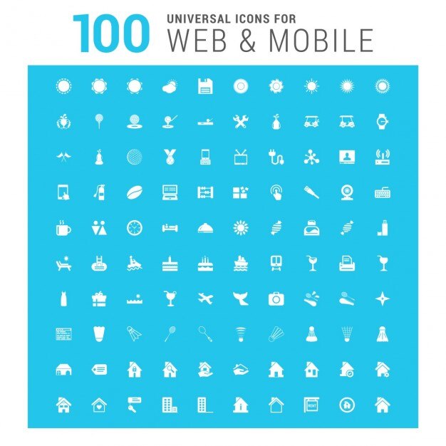 100 iconos web universales en azul