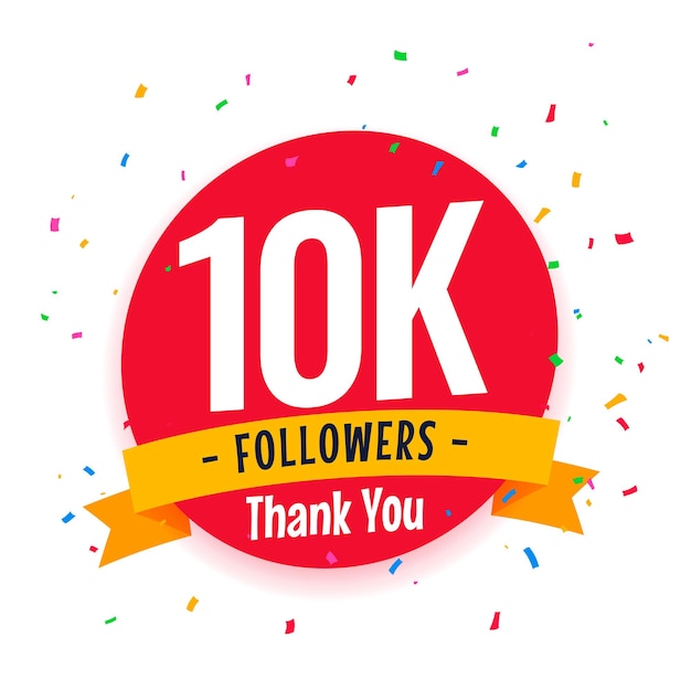 Vector gratuito 10000 seguidores celebración en las redes sociales gracias plantilla con colorido vector de confeti