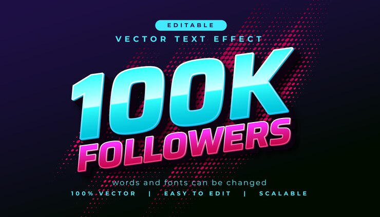 Vector gratuito 100k seguidores efecto de texto editable en estilo moderno