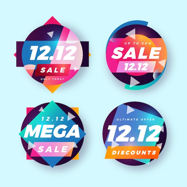 Vector gratuito 12.12 colección de etiquetas del día de compras