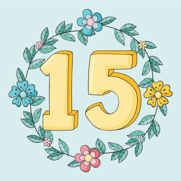 15 aniversario o cumpleaños dibujado a mano
