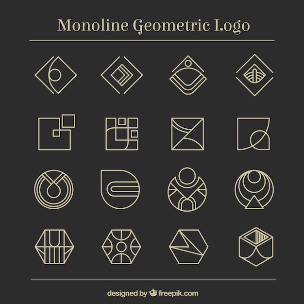 16 logotipos oscuros geométricos monoline