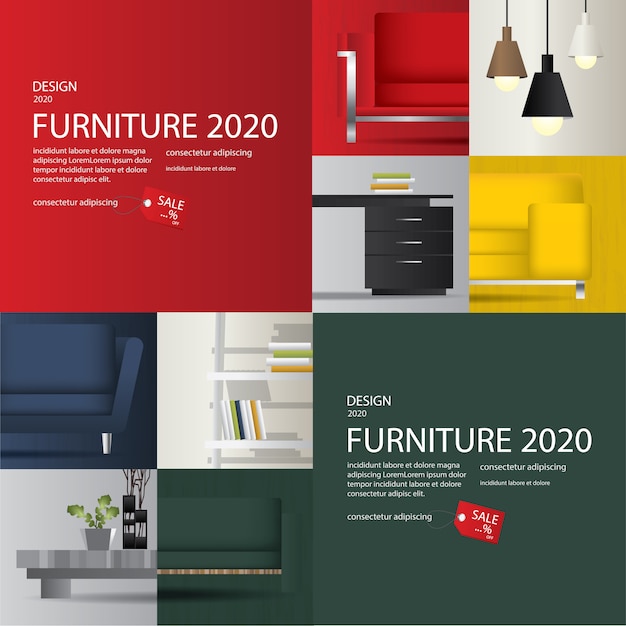 Vector gratuito 2 banner muebles venta anuncio desolladores ilustración vectorial