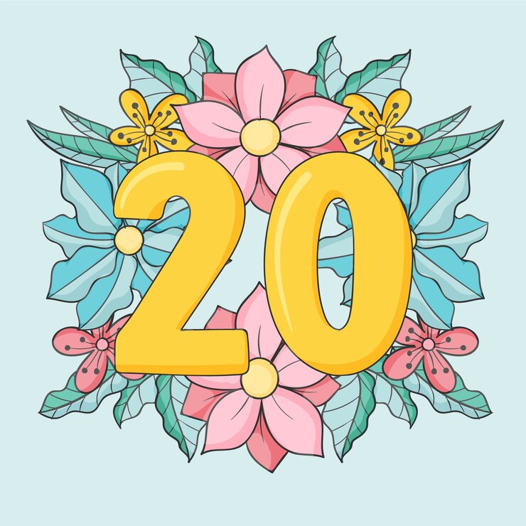 Vector gratuito 20 aniversario o cumpleaños dibujado a mano