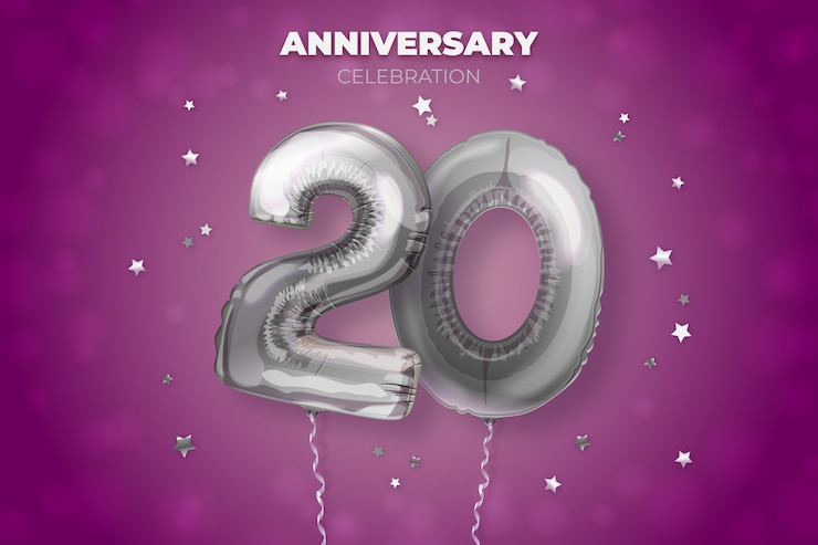 Vector gratuito 20 aniversario o cumpleaños realista