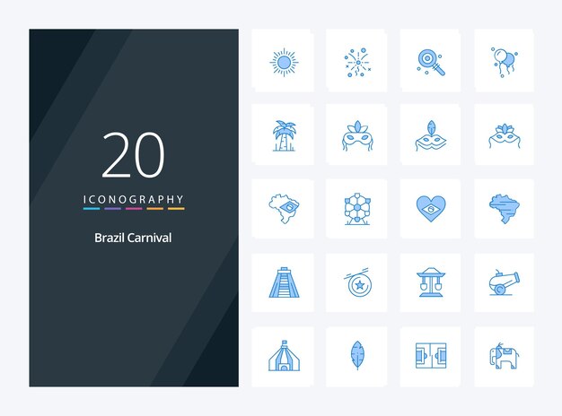 20 Carnaval de Brasil Icono de color azul para presentación Ilustración de iconos vectoriales