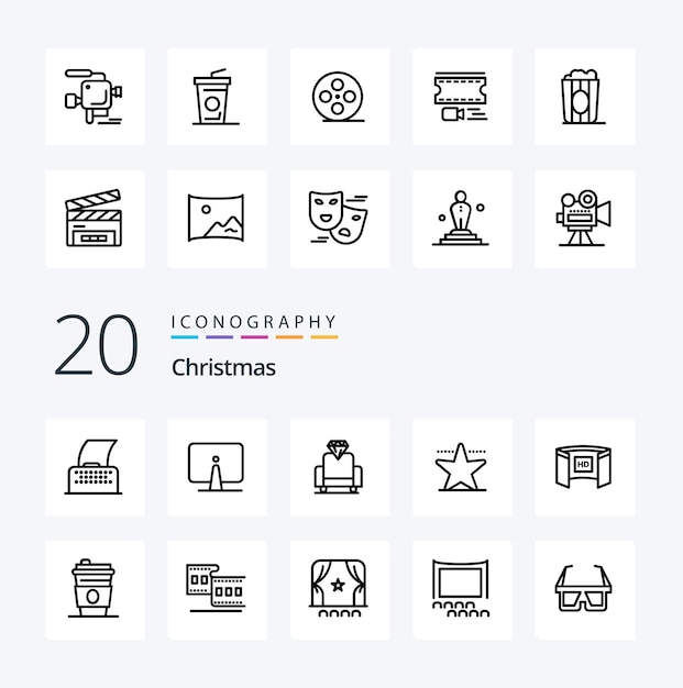 20 Christmas Line icon Pack como pantalla cinematografía monitor estrella cine