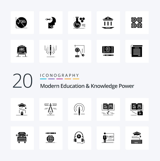 20 Educación moderna y poder del conocimiento Icono de glifo sólido Paquete como furgoneta educación aprendizaje crecimiento conocimiento crecimiento