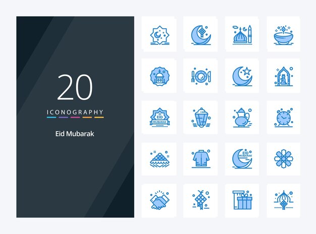 20 Eid Mubarak icono de color azul para la presentación