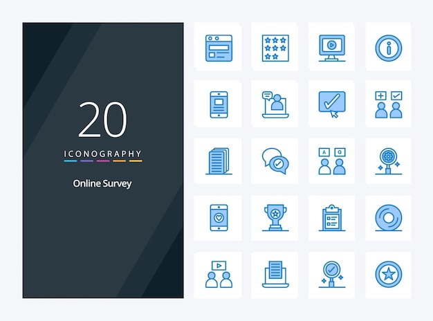 20 Encuesta en línea Icono de color azul para presentación Ilustración de iconos vectoriales