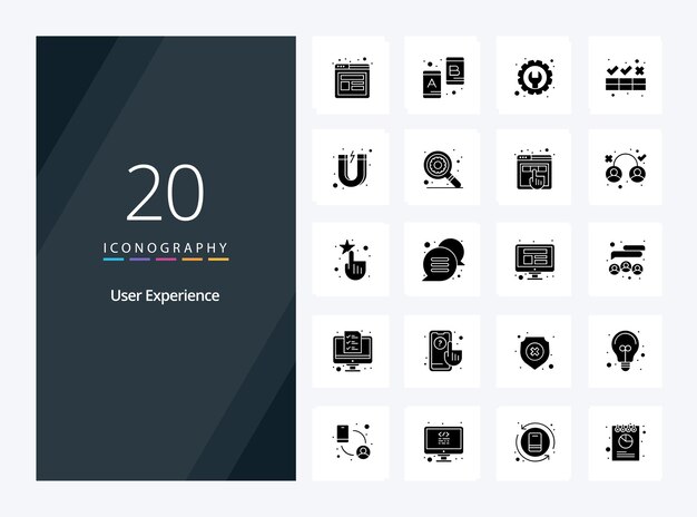 20 Experiencia de usuario Icono de glifo sólido para presentación Ilustración de iconos vectoriales