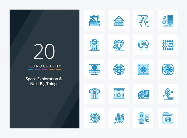 20 Exploración espacial y próximas grandes cosas Icono de color azul para presentación Ilustración de iconos vectoriales