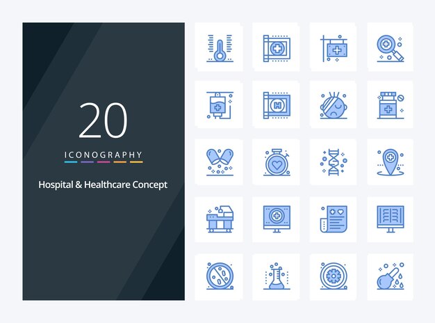 20 Hospital Healthcare Concept Icono de color azul para presentación