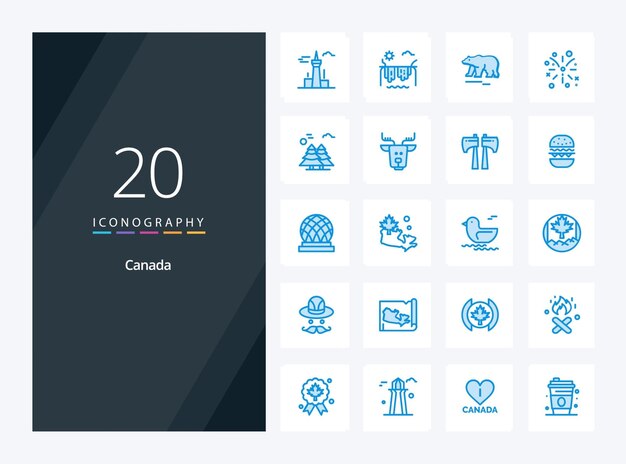 20 Icono de color azul de Canadá para presentación Ilustración de iconos vectoriales