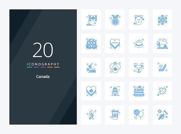 20 Icono de color azul de Canadá para presentación Ilustración de iconos vectoriales