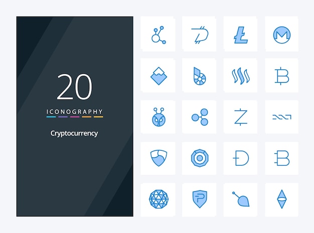 Vector gratuito 20 icono de color azul de criptomoneda para presentación ilustración de iconos vectoriales