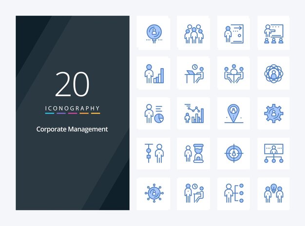 20 Icono de color azul de gestión corporativa para presentación Ilustración de iconos vectoriales