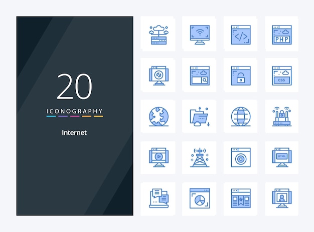 20 icono de color azul de Internet para la presentación