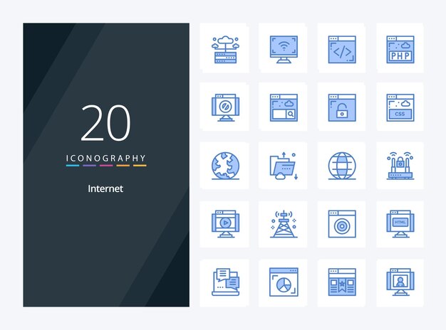 20 icono de color azul de Internet para la presentación