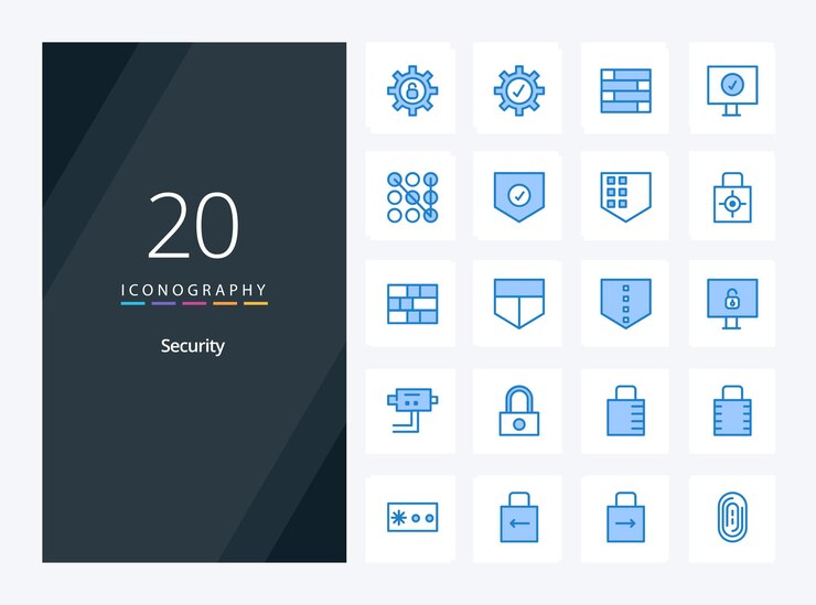Vector gratuito 20 icono de color azul de seguridad para presentación ilustración de iconos vectoriales