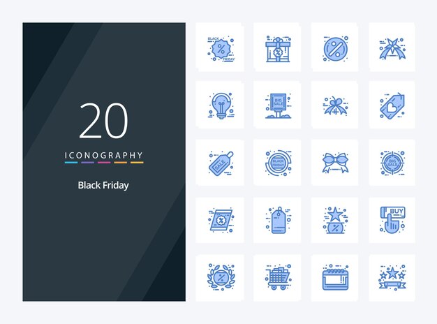 20 Icono de color azul del viernes negro para la presentación