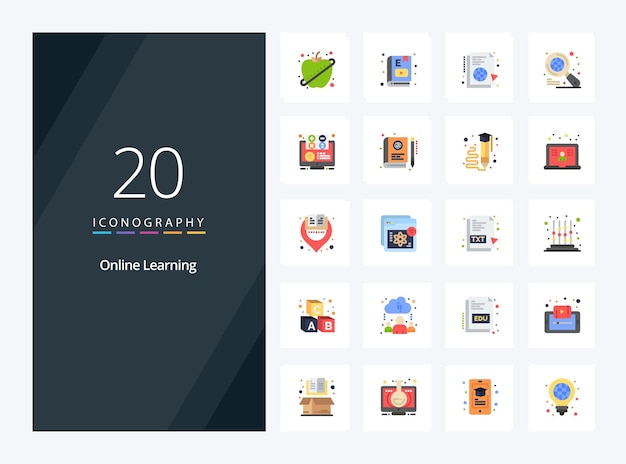20 Icono de color plano de aprendizaje en línea para presentación Ilustración de iconos vectoriales