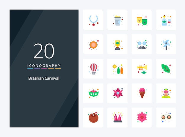 Vector gratuito 20 icono de color plano del carnaval brasileño para la presentación ilustración de iconos vectoriales